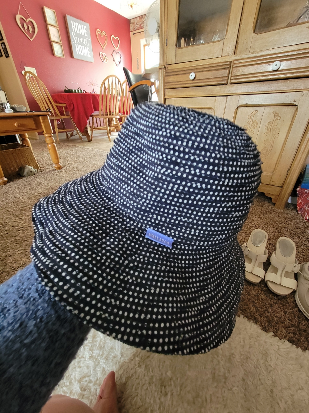 Wallaloo Blue and White Polka Dot Bucket Hat Adustable Wire Rim